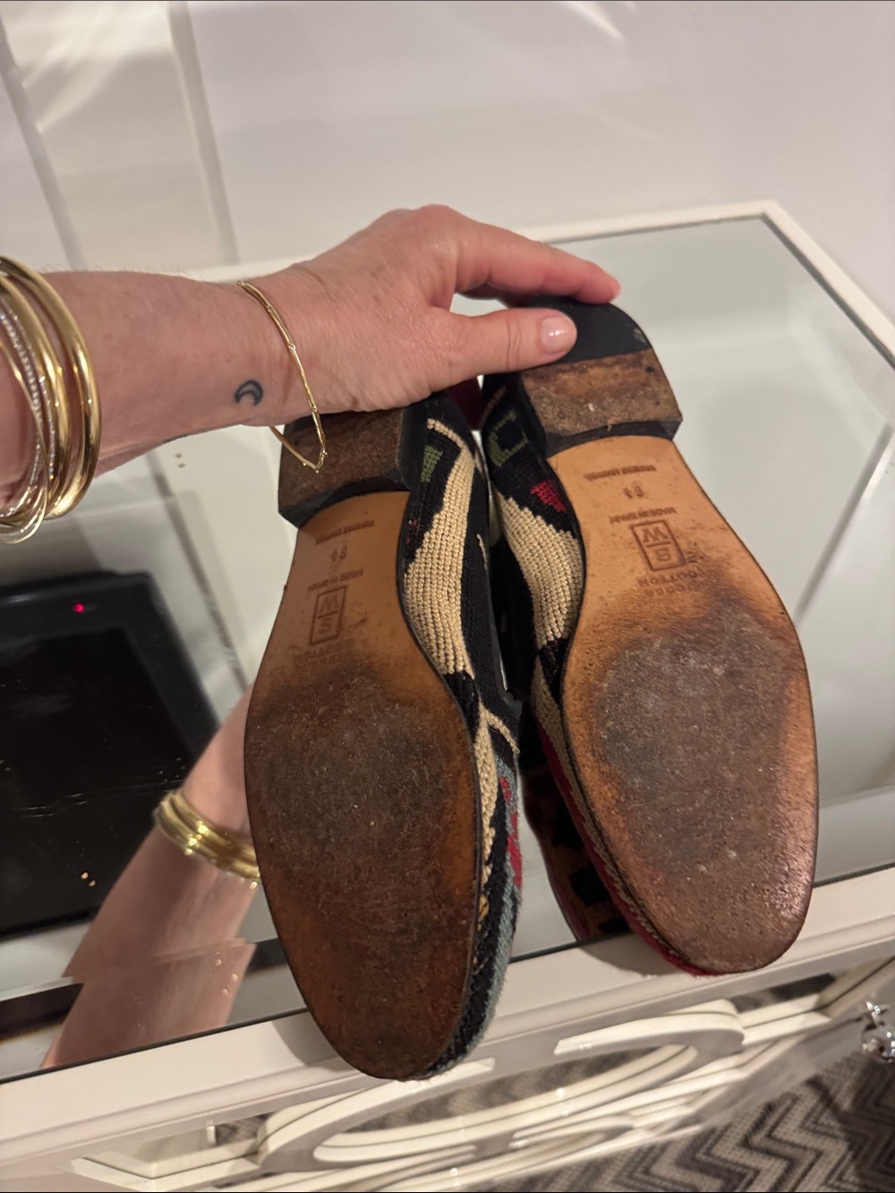 Stubbs & Wootton Black and Cream Embroidered Slip-On Loafers - Picture 3 of 3